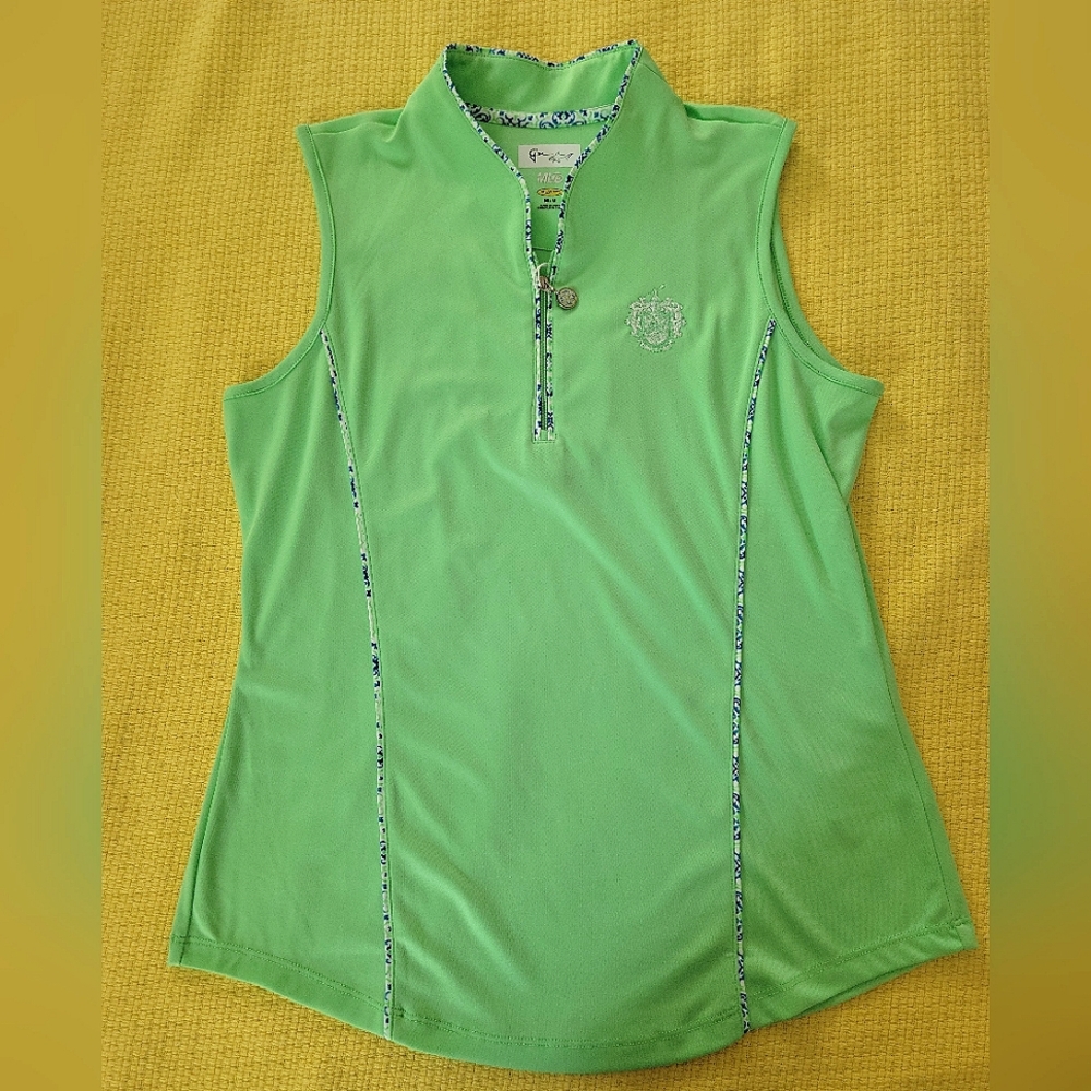 Greg Norman women's medium golf vest in green with lilly pulitzer like accents